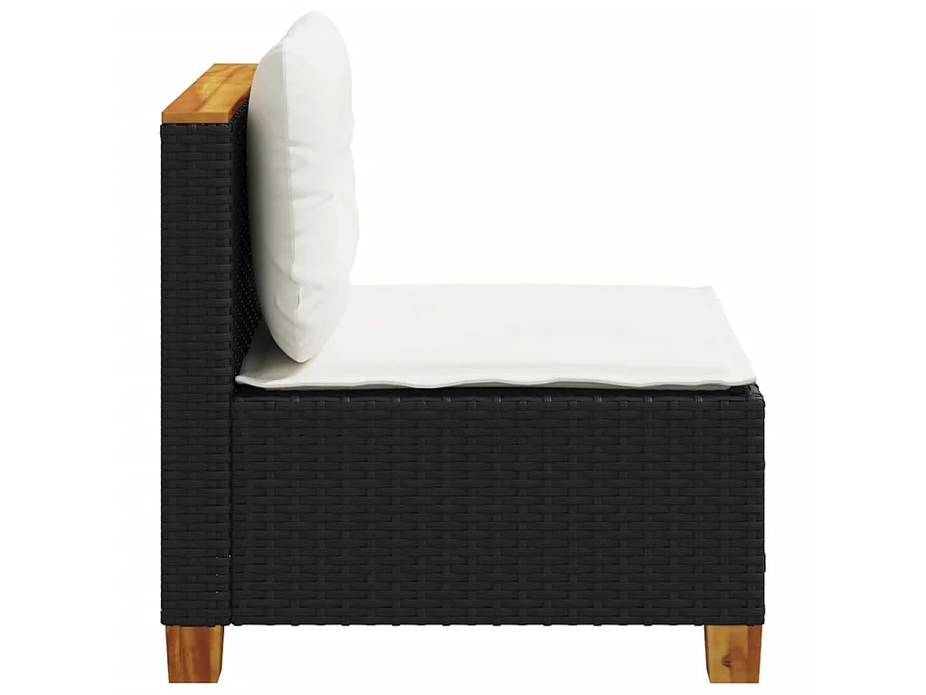 Gartensofa ohne Armlehnen mit Kissen Schwarz Poly Rattan