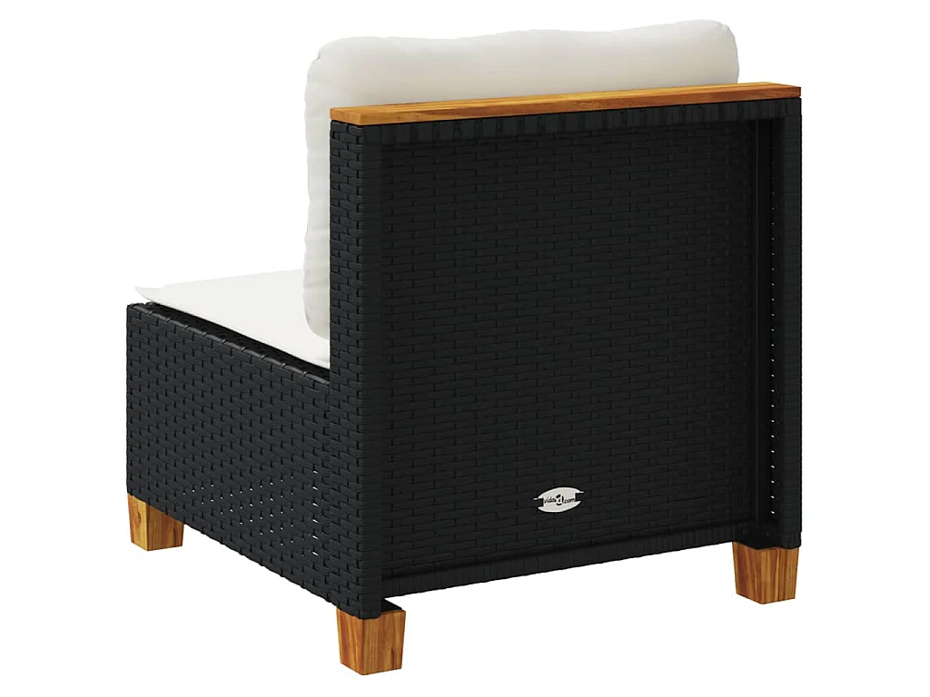 Gartensofa ohne Armlehnen mit Kissen Schwarz Poly Rattan