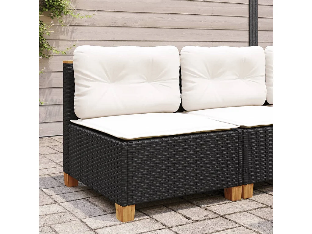 Divano Giardino Senza Braccioli con Cuscini Nero in Polyrattan