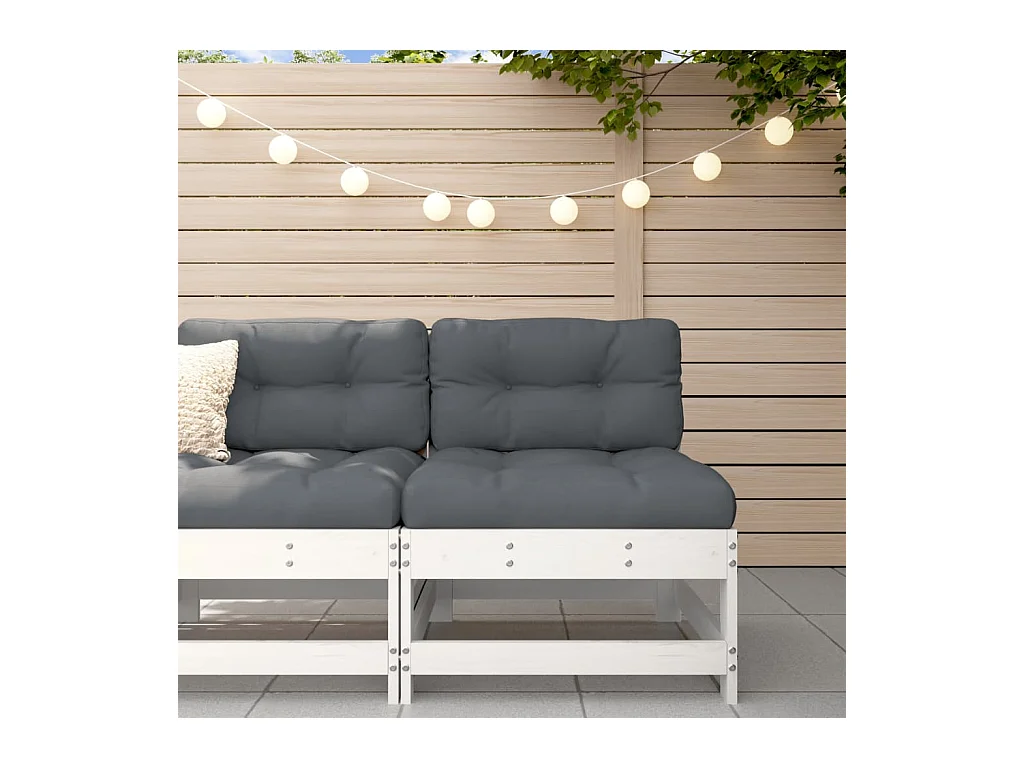 Mittelsofa mit Kissen Weiß Massivholz Kiefer