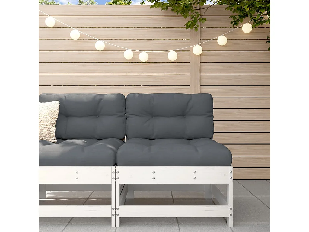 Mittelsofa mit Kissen Weiß Massivholz Kiefer