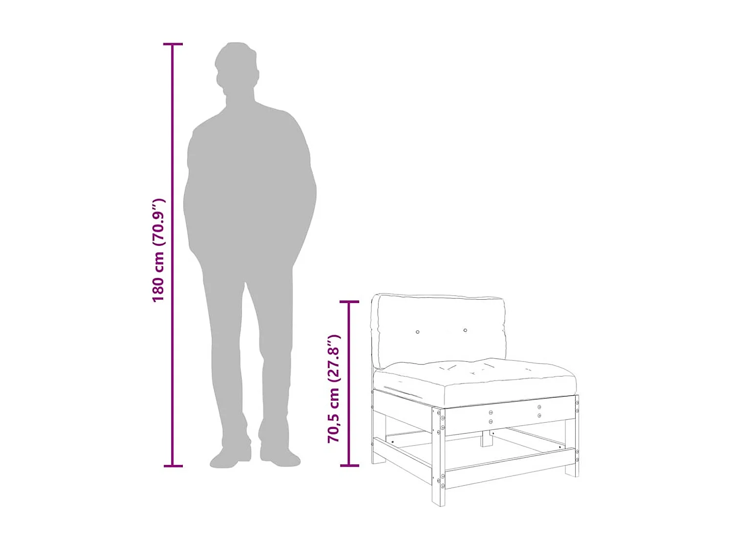 Mittelsofa mit Kissen Weiß Massivholz Kiefer