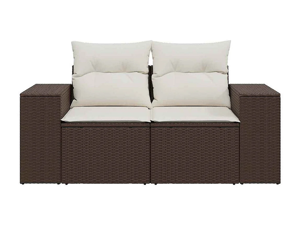 Tuinbank 2-zits met kussens poly rattan bruin