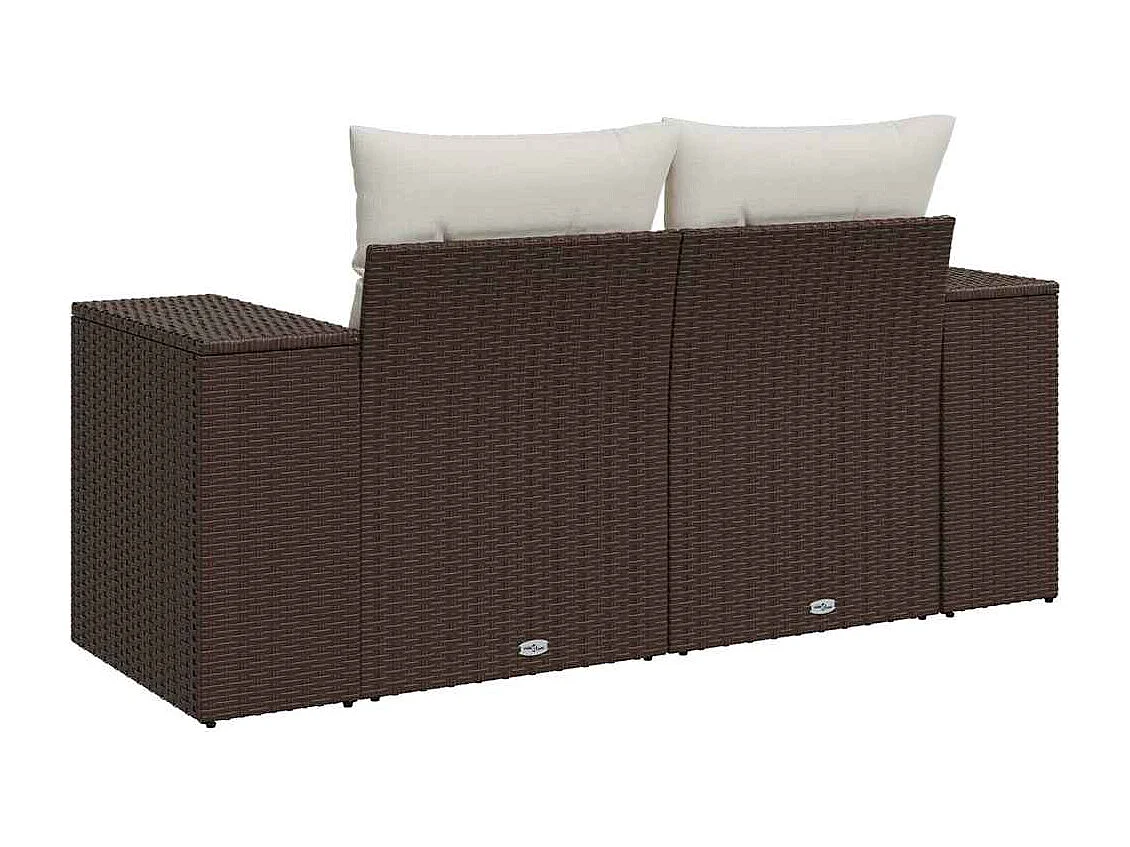 Tuinbank 2-zits met kussens poly rattan bruin