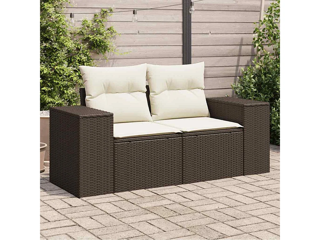 Divano da Giardino a 2 Posti con Cuscini in Polyrattan Marrone