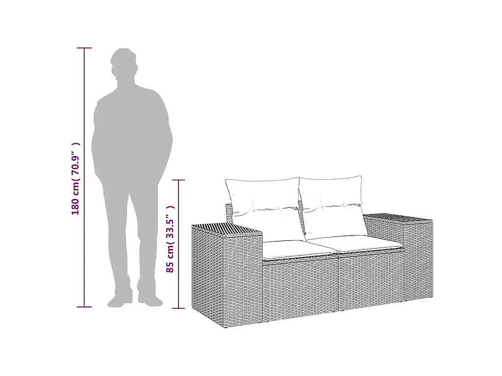 Divano da Giardino a 2 Posti con Cuscini in Polyrattan Marrone