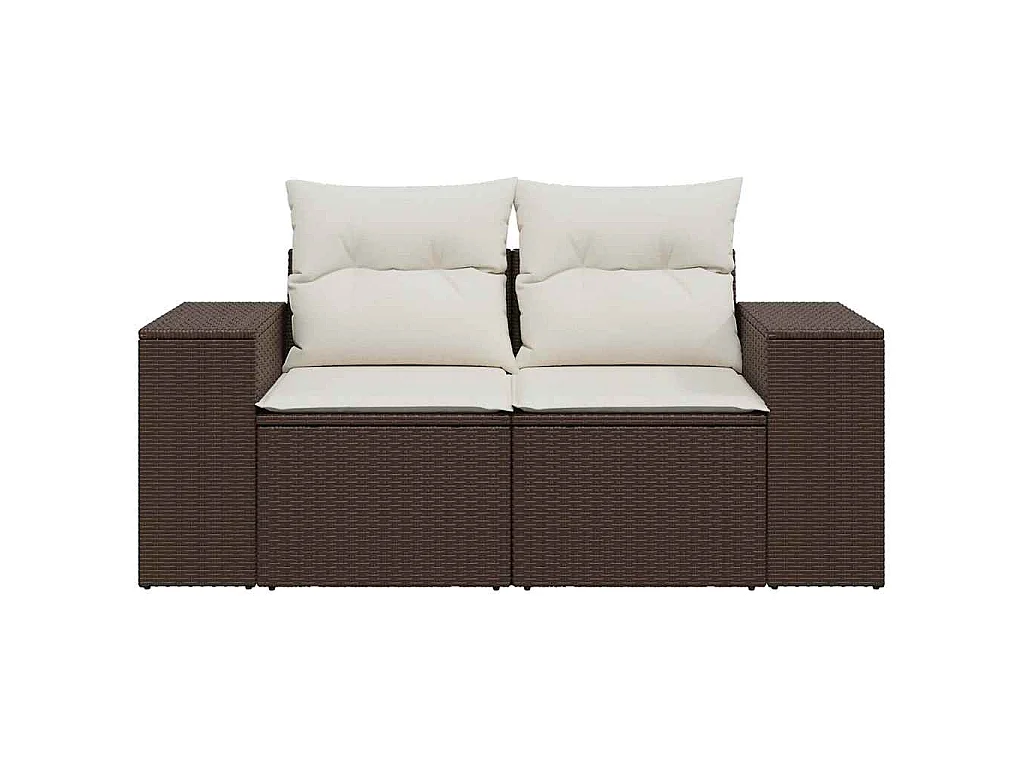Divano da Giardino a 2 Posti con Cuscini in Polyrattan Marrone