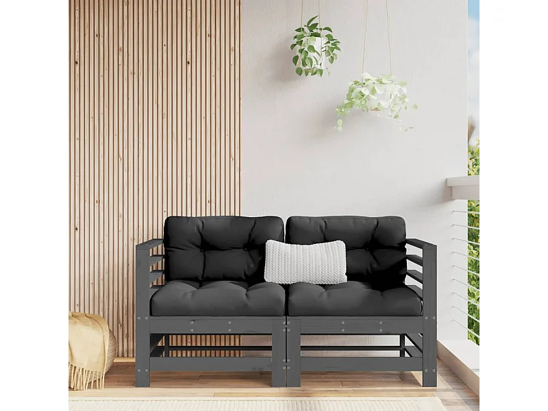 Garten-Ecksofas 2 Stk. Grau Massivholz Kiefer