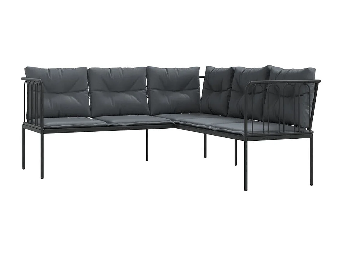 Gartensofa in L-Form mit Kissen Schwarz Stahl und Textilene