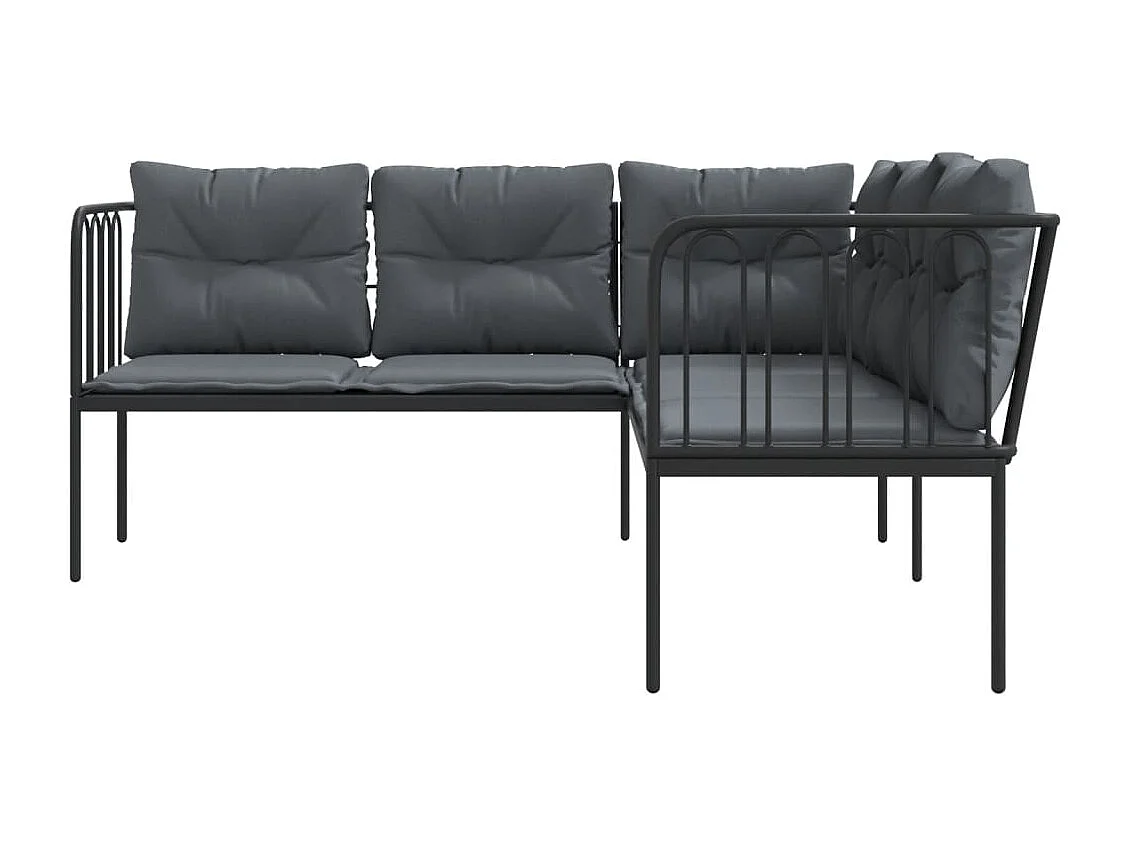 Gartensofa in L-Form mit Kissen Schwarz Stahl und Textilene