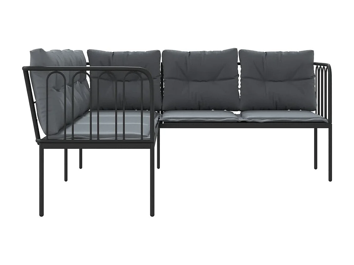 Gartensofa in L-Form mit Kissen Schwarz Stahl und Textilene