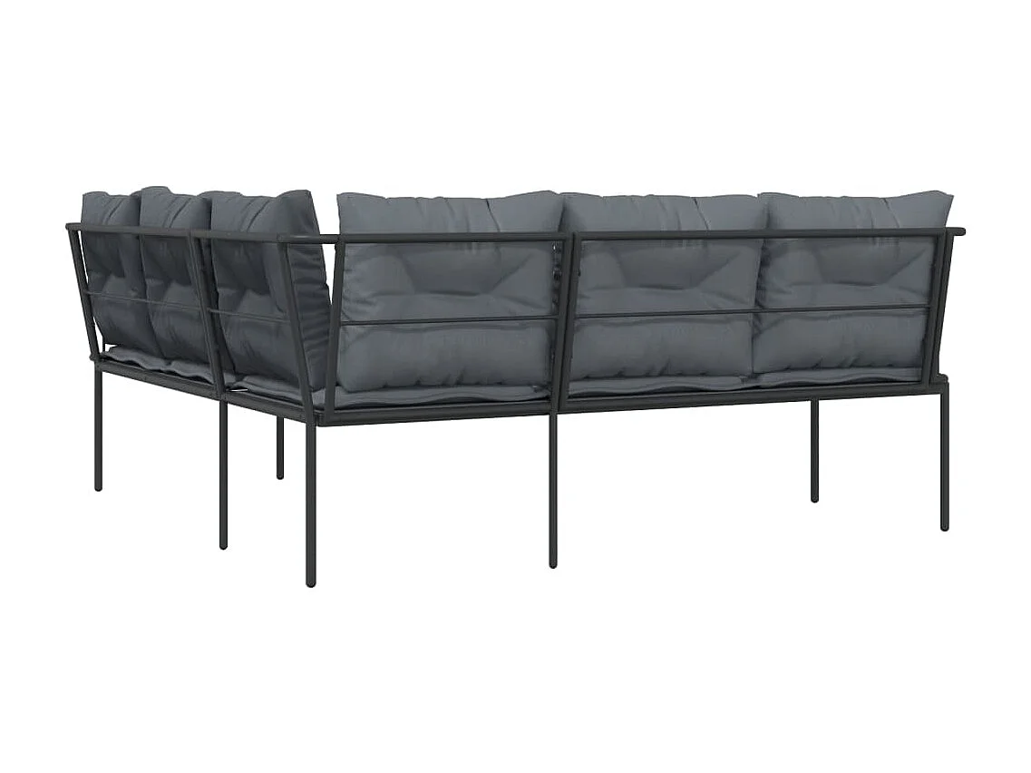 Gartensofa in L-Form mit Kissen Schwarz Stahl und Textilene