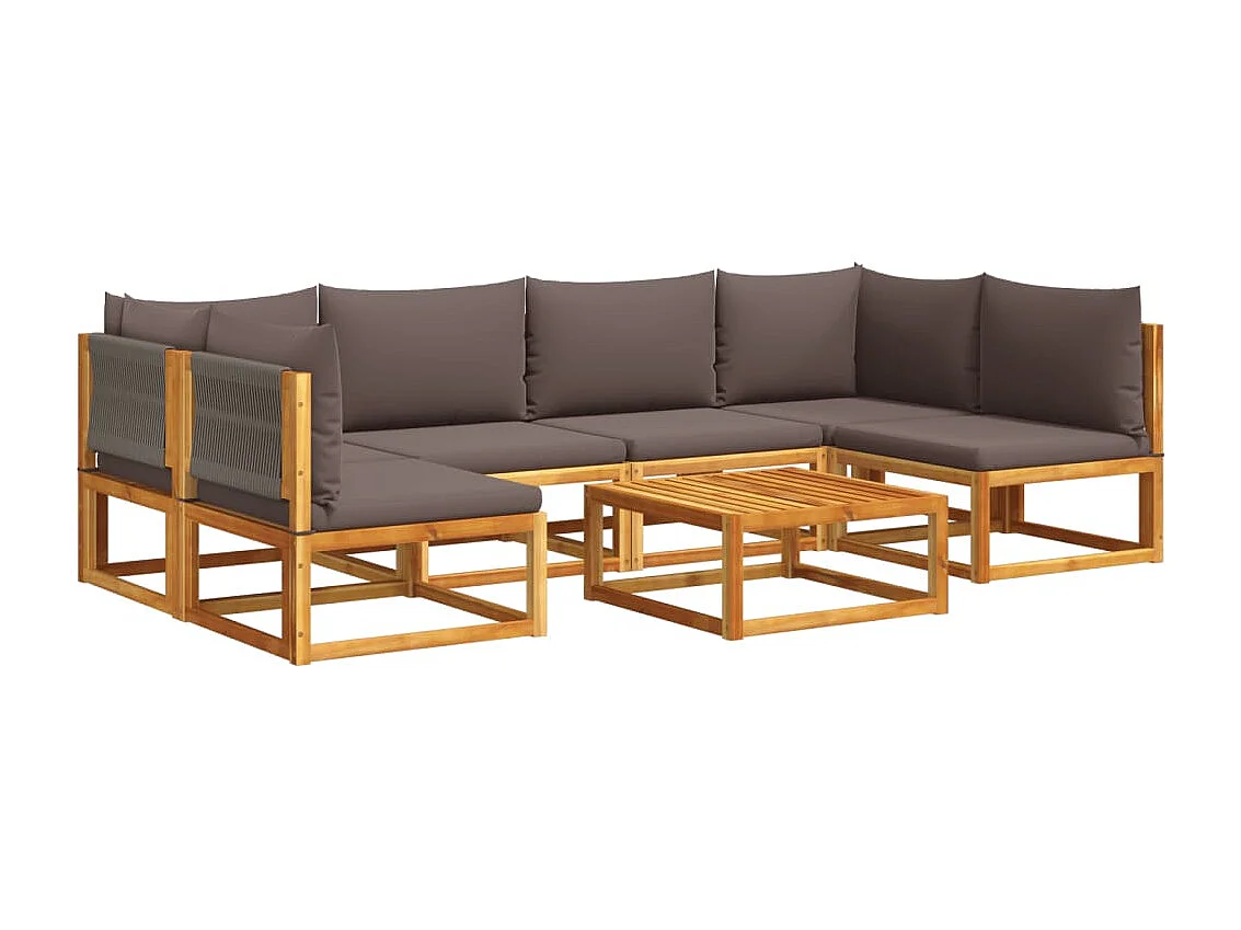 Conjunto de sofá de jardín de 7 piezas con cojines de madera de acacia y cuerda