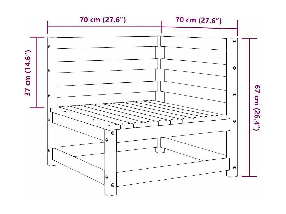 Canapé d'angle de jardin 70x70x67 cm bois de pin massif