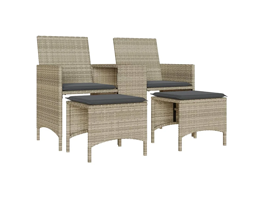 Divano Giardino 2Posti Tavolo Sgabelli Grigio Chiaro Polyrattan