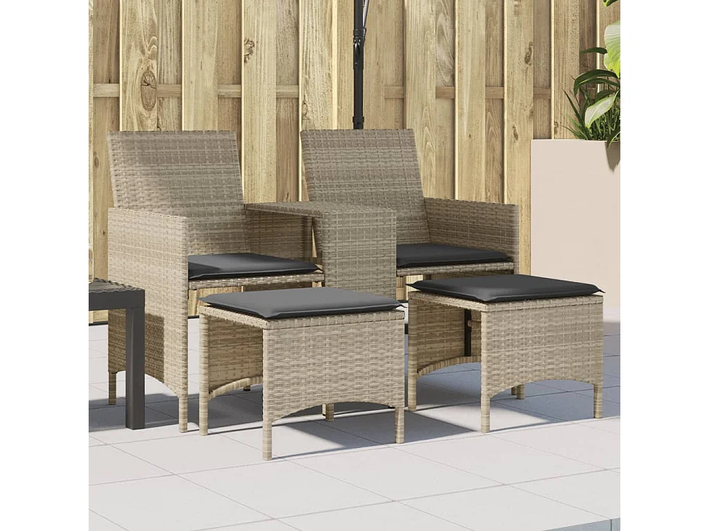 Divano Giardino 2Posti Tavolo Sgabelli Grigio Chiaro Polyrattan
