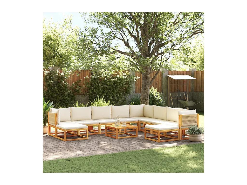 Ensemble de canapés de jardin 11 pièces avec coussins en bois d'acacia et corde