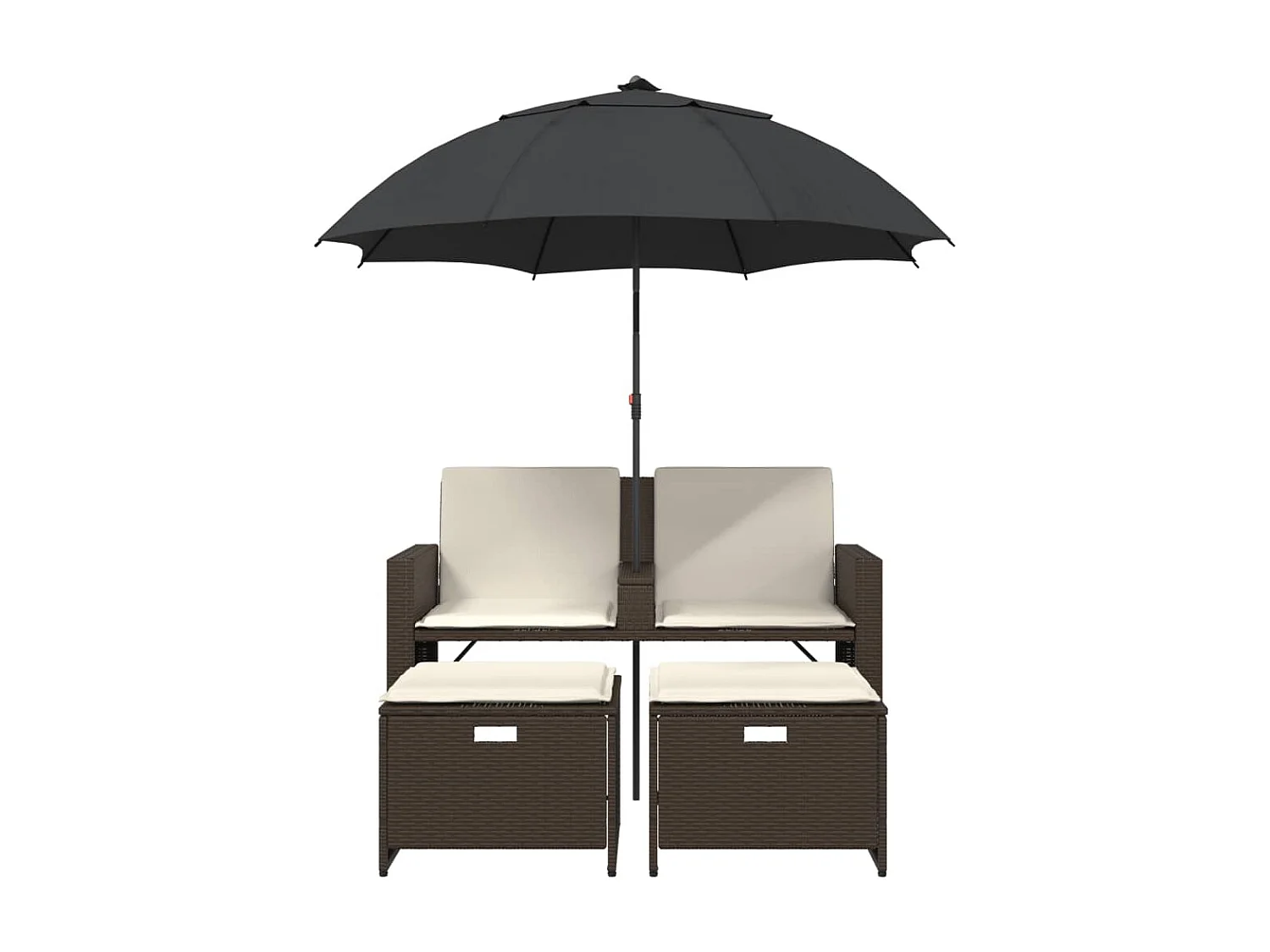 Tuinbank 2-zits met parasol en voetenbanken poly rattan bruin