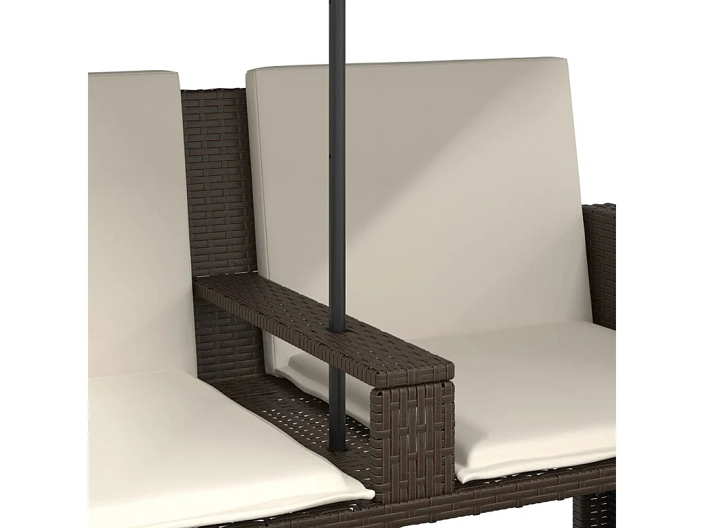 Tuinbank 2-zits met parasol en voetenbanken poly rattan bruin