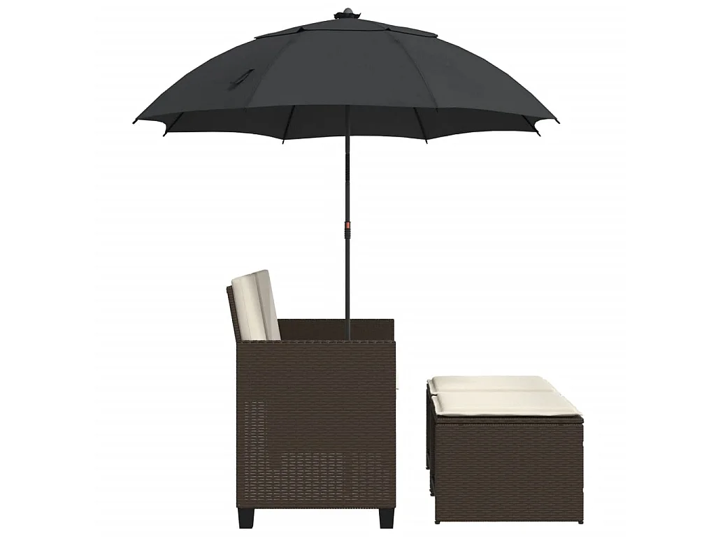 Divano Giardino 2Posti Ombrellone e Sgabelli Marrone Polyrattan
