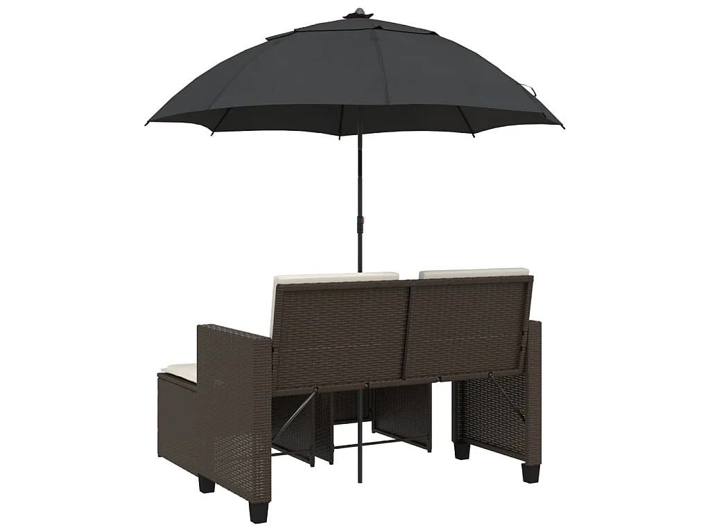 Divano Giardino 2Posti Ombrellone e Sgabelli Marrone Polyrattan