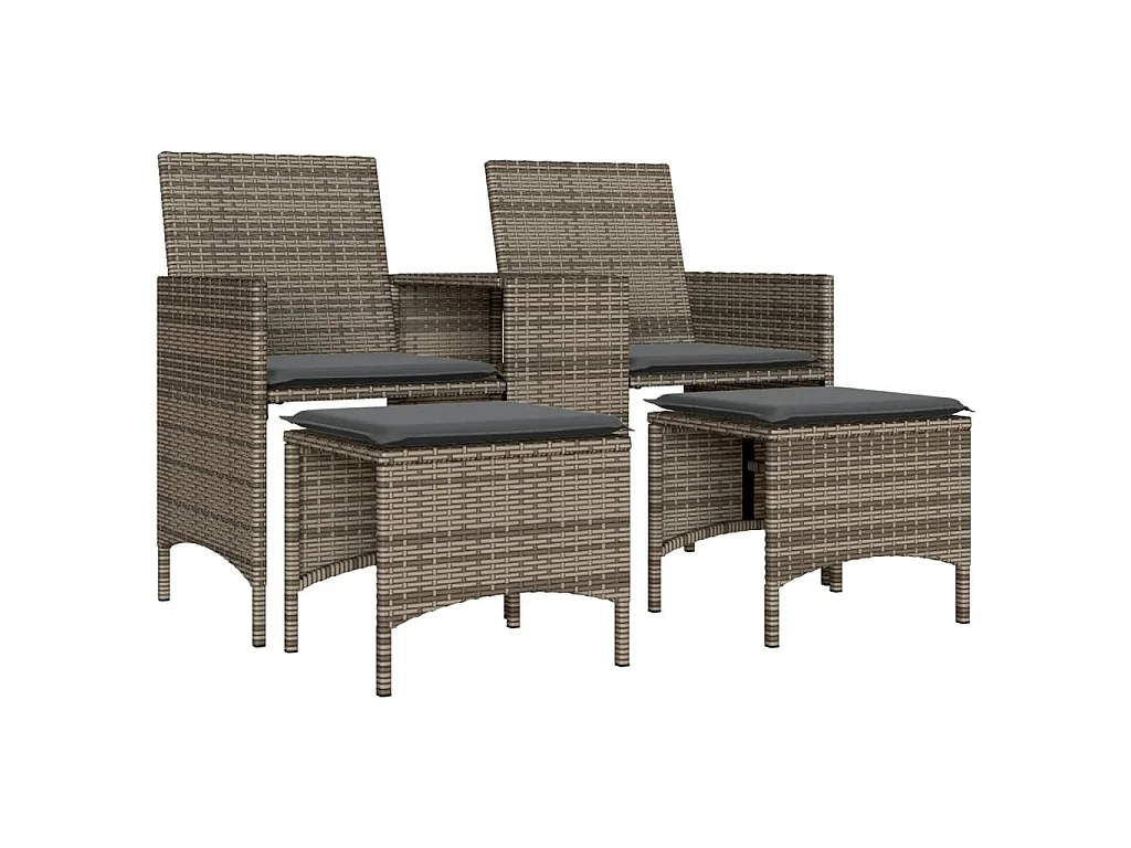 Gartensofa 2-Sitzer mit Tisch und Hockern Grau Poly Rattan