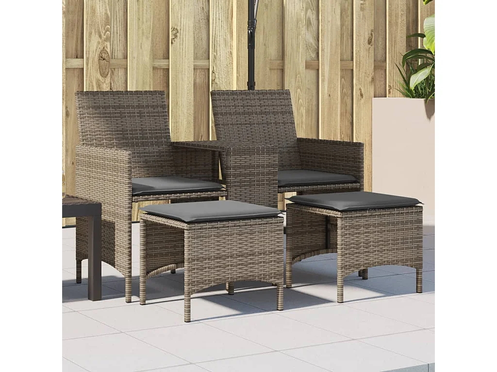 Gartensofa 2-Sitzer mit Tisch und Hockern Grau Poly Rattan