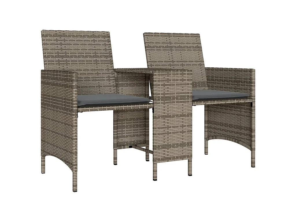 Gartensofa 2-Sitzer mit Tisch und Hockern Grau Poly Rattan