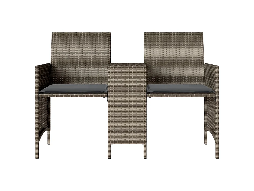Gartensofa 2-Sitzer mit Tisch und Hockern Grau Poly Rattan