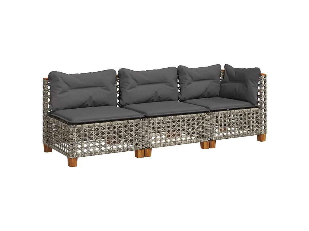 Divano da Giardino con Cuscini 3 Posti Grigio in Polyrattan
