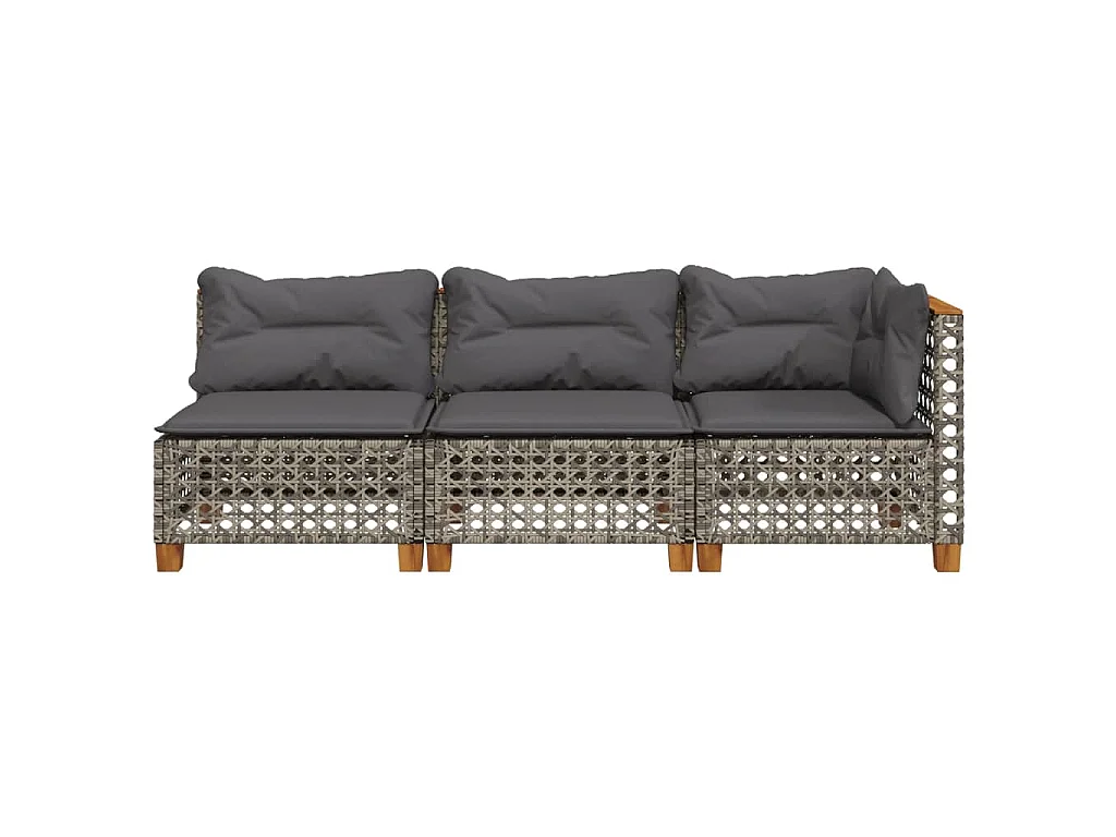 Divano da Giardino con Cuscini 3 Posti Grigio in Polyrattan