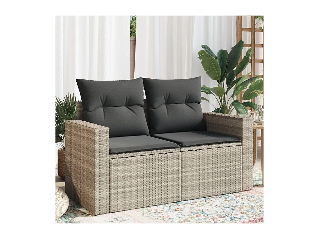 Tuinbank 2-zits met kussens poly rattan lichtgrijs