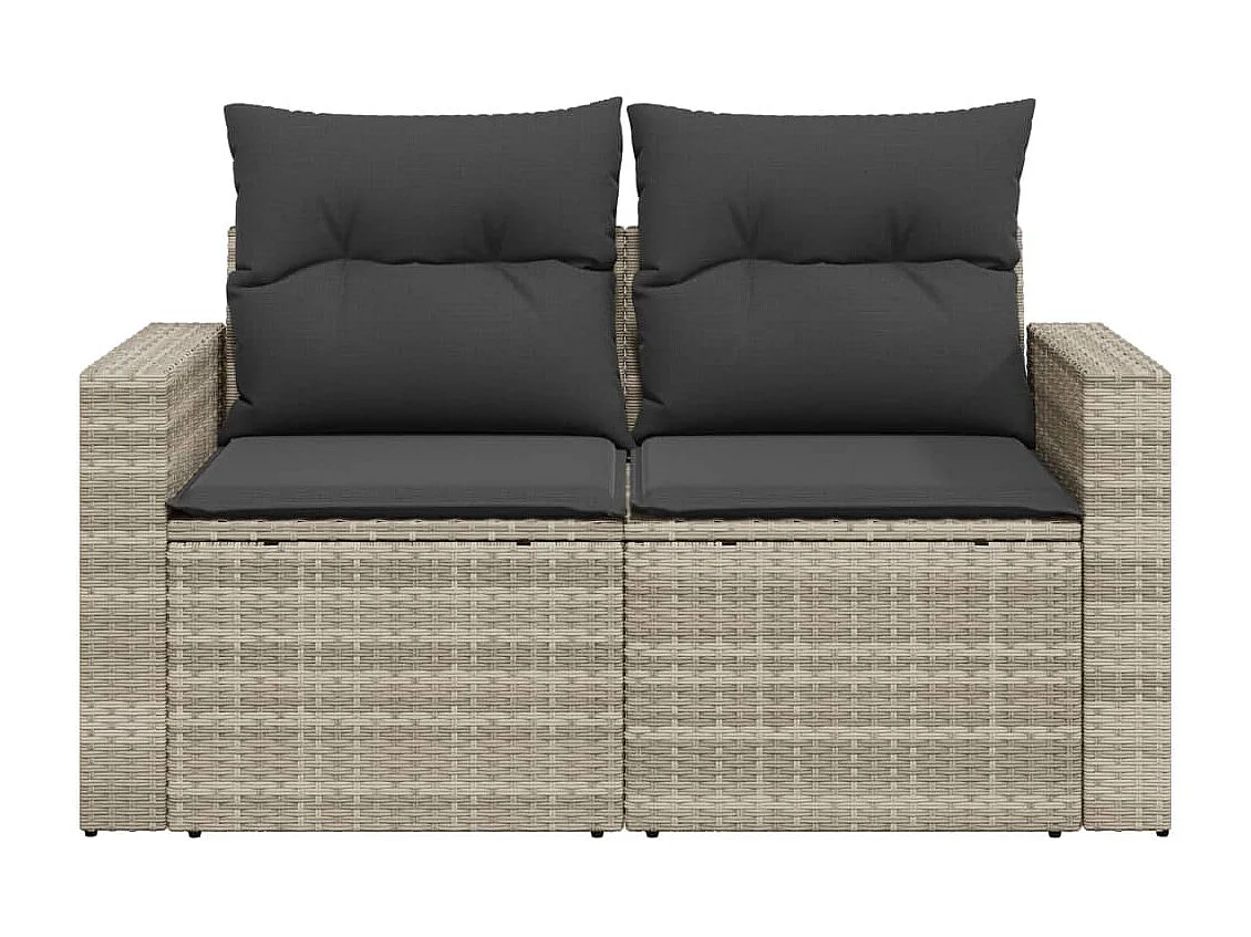 Canapé de jardin 2 places et coussins gris clair résine tressée