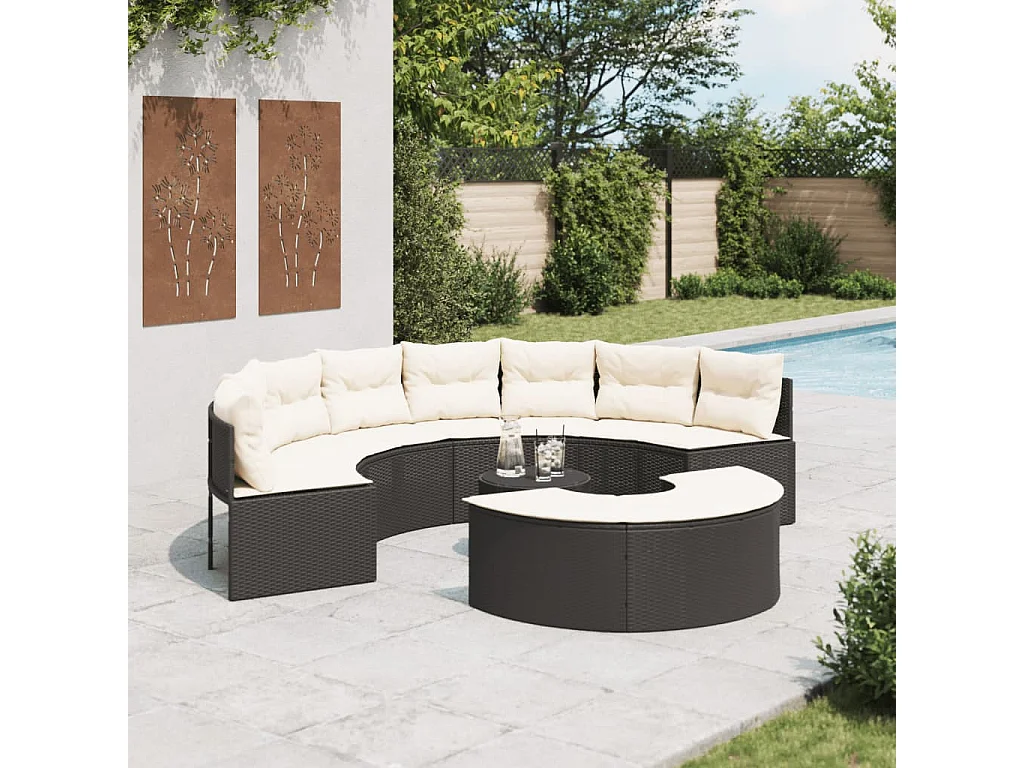 3-tlg. Garten-Sofagarnitur Halbrund Schwarz Poly-Rattan