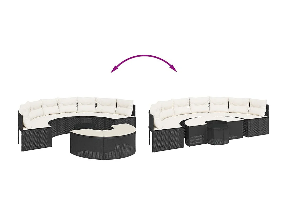 3-tlg. Garten-Sofagarnitur Halbrund Schwarz Poly-Rattan