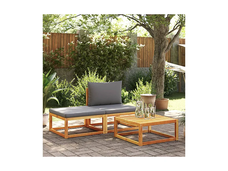 3-delige tuinbankset met kussens acaciahout & touw