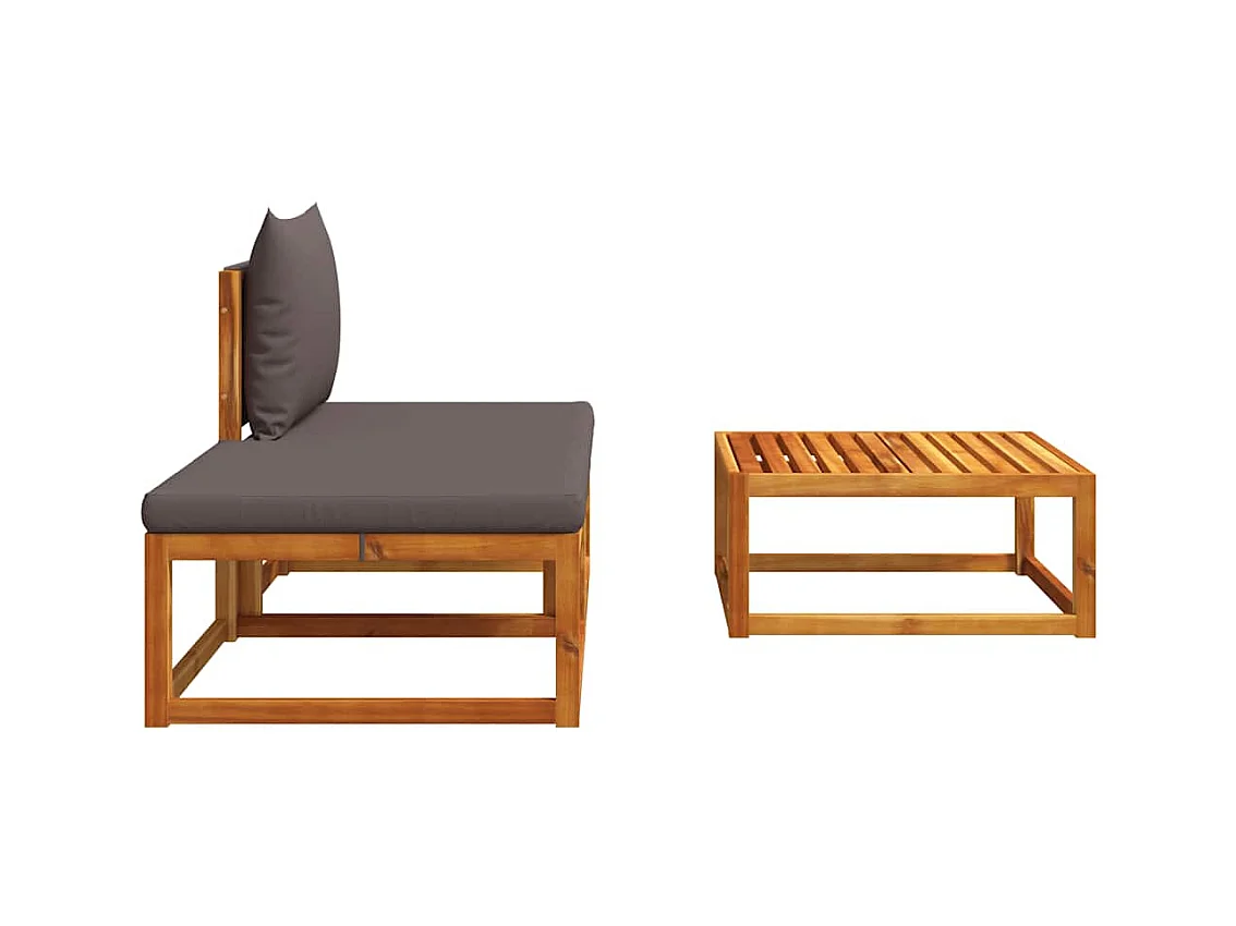 Ensemble de canapés de jardin 3 pièces avec coussins, bois d'acacia et corde,