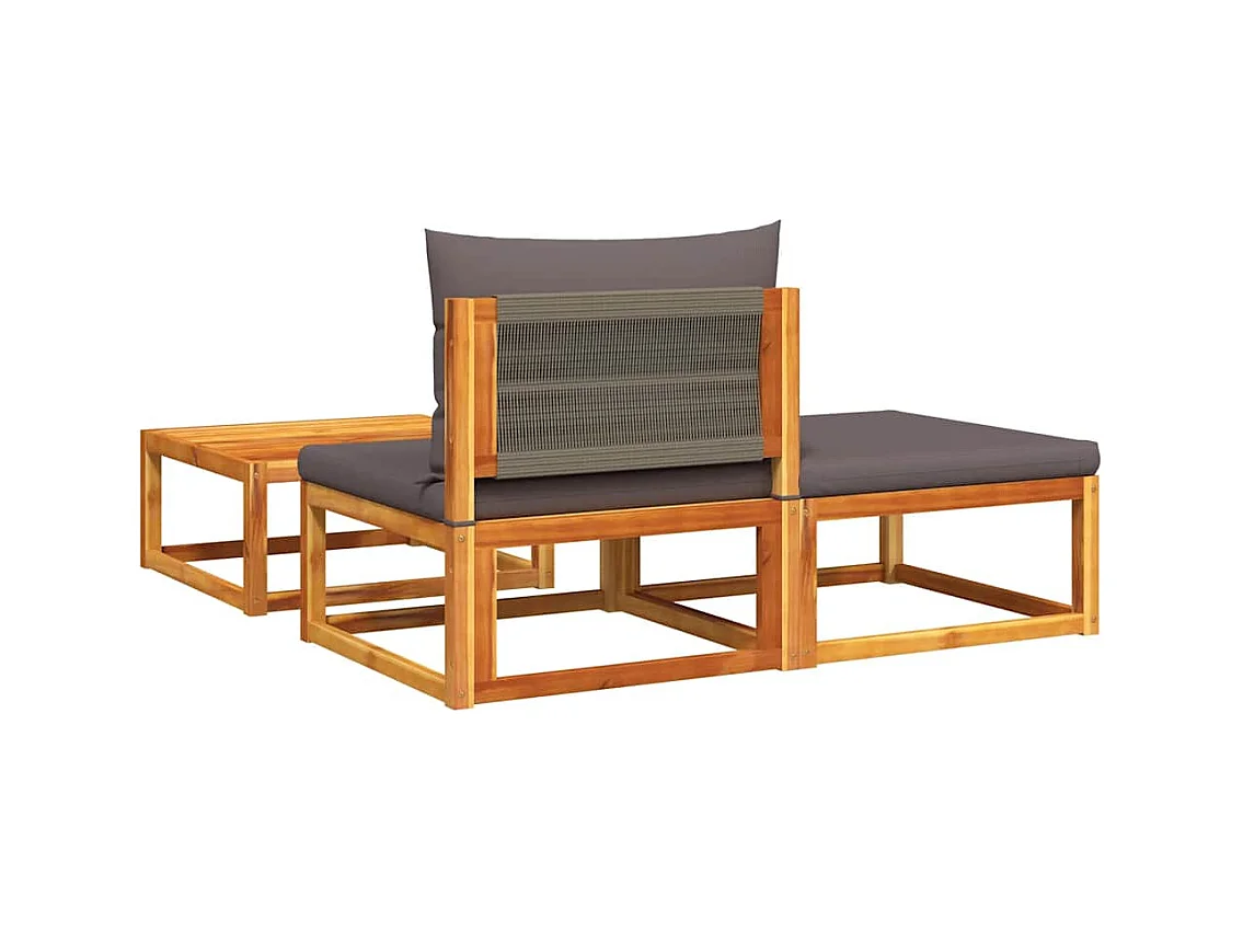 Ensemble de canapés de jardin 3 pièces avec coussins, bois d'acacia et corde,