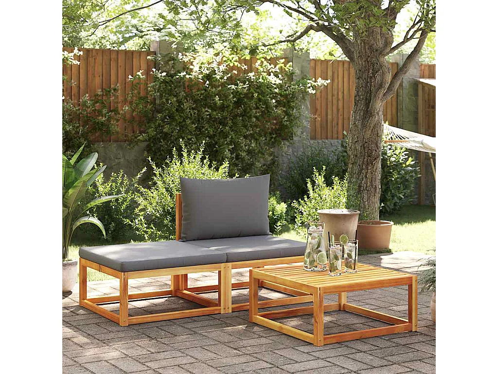3-delige tuinbankset met kussens acaciahout & touw
