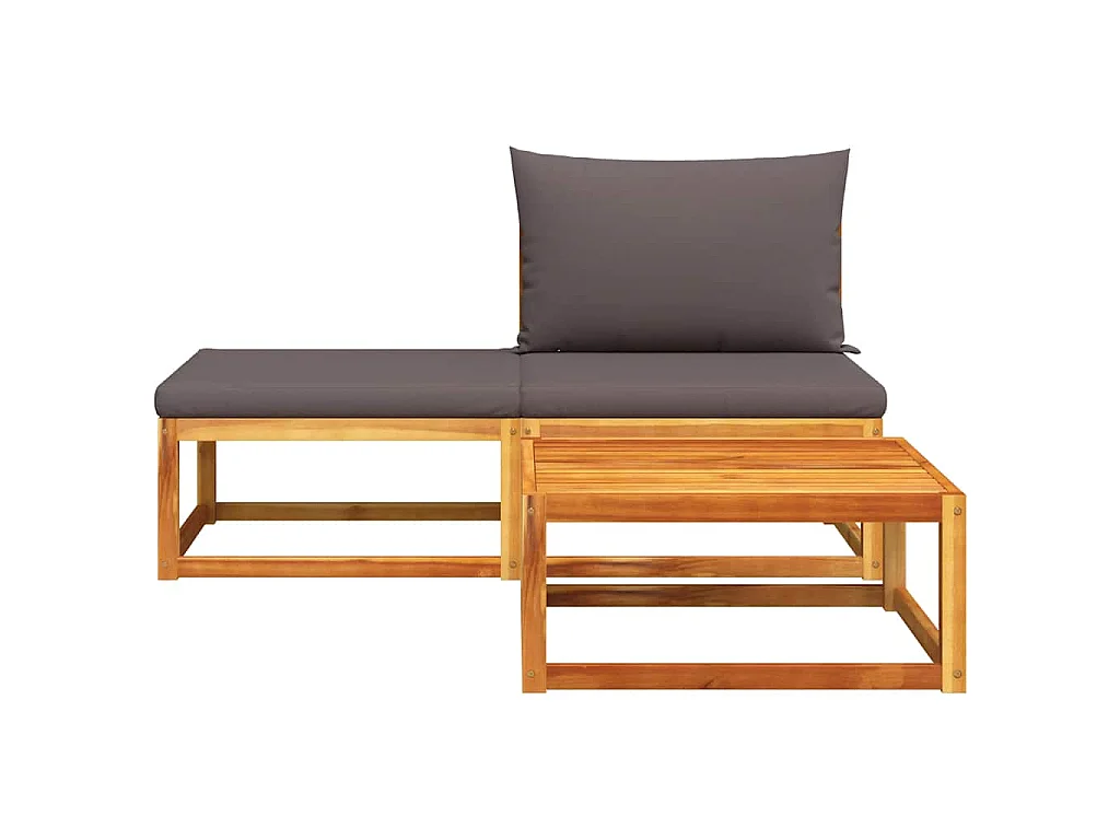 Conjunto de sofás de jardim  de 3 peças com almofadas de madeira de acácia e corda