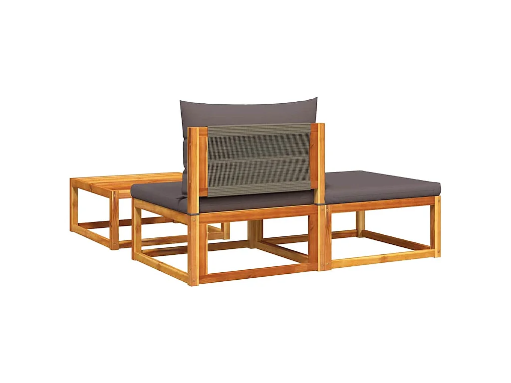 Conjunto de sofás de jardim  de 3 peças com almofadas de madeira de acácia e corda