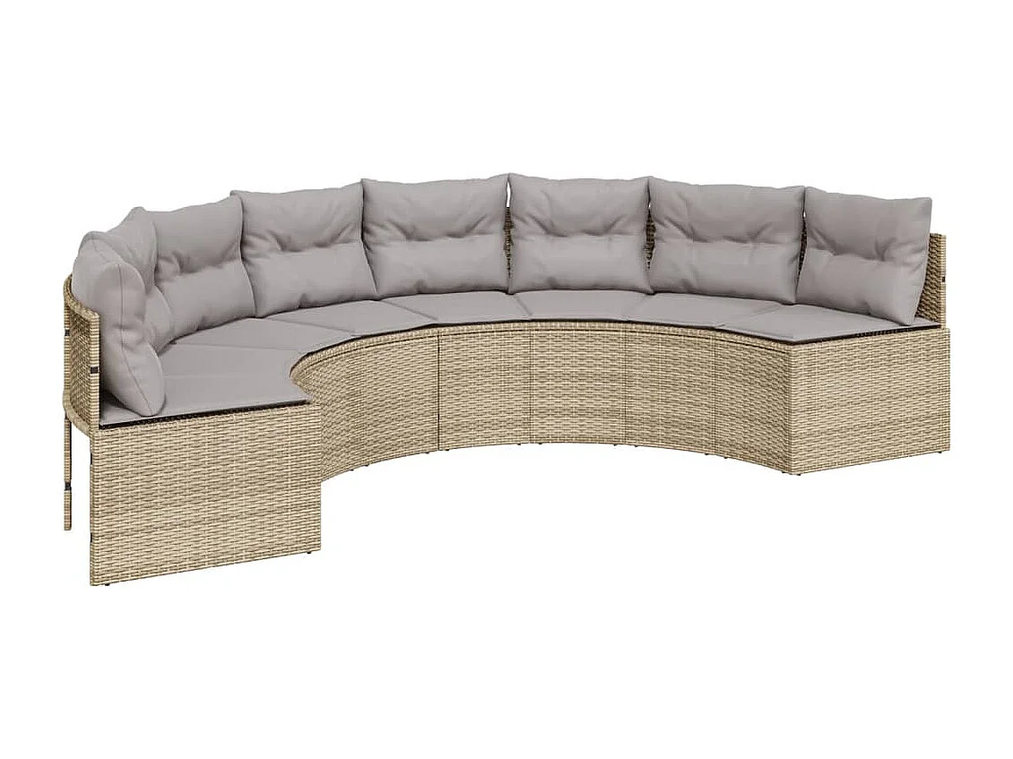 Divano Giardino Tavolo e Cuscini Semicircolare Beige Polyrattan
