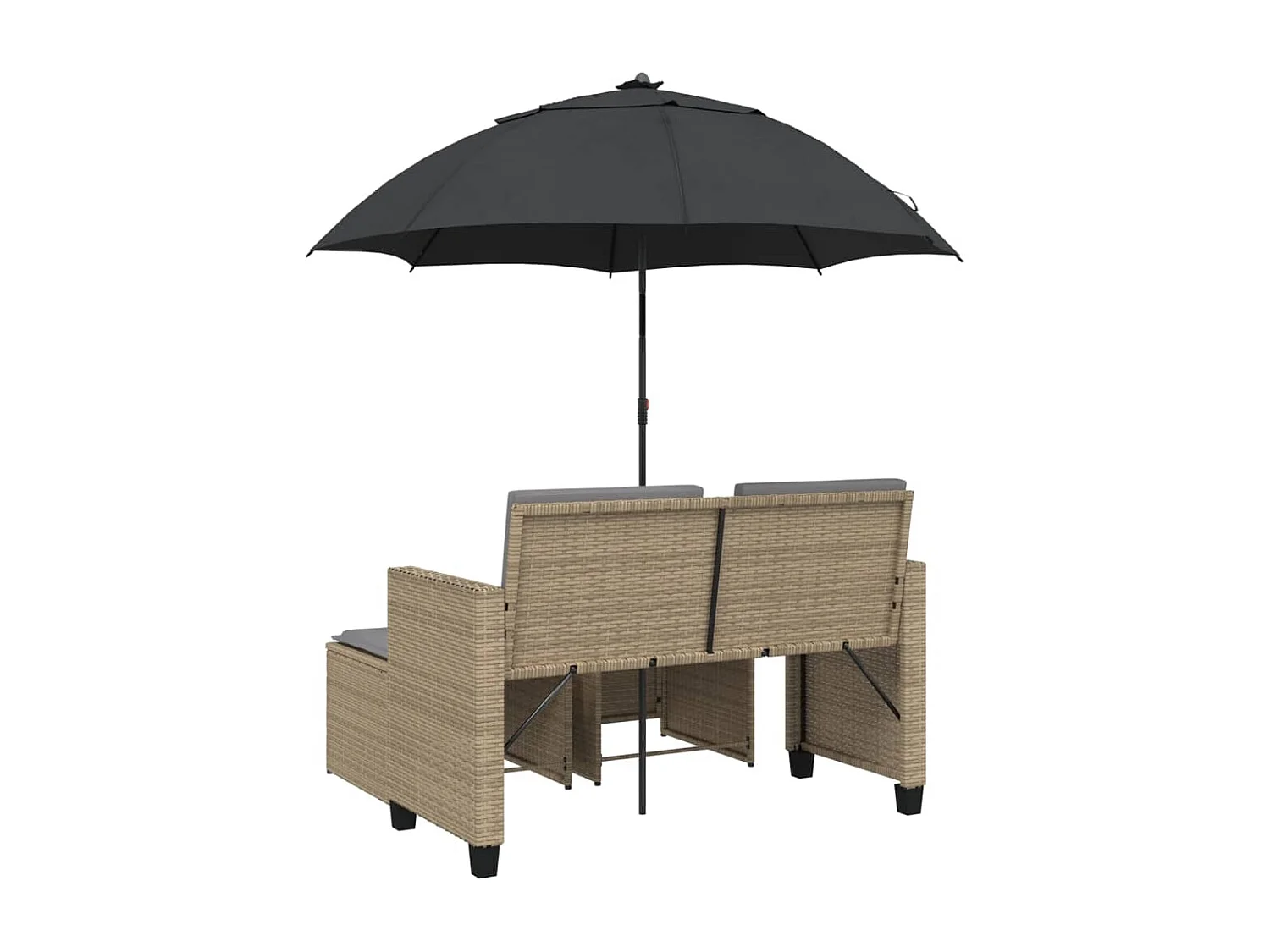 Gartensofa 2-Sitzer Sonnenschirm und Hocker Beige Poly-Rattan