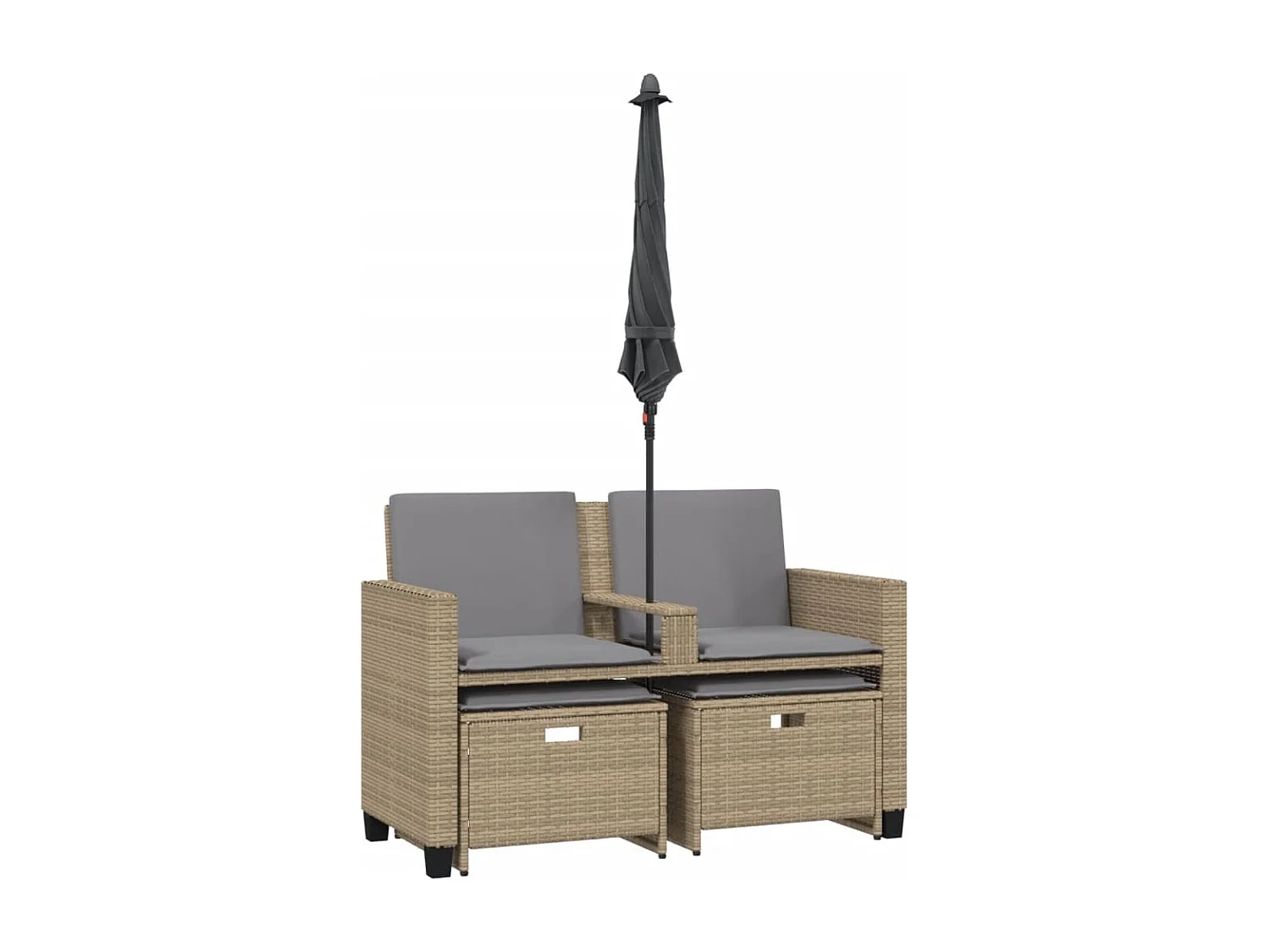 Gartensofa 2-Sitzer Sonnenschirm und Hocker Beige Poly-Rattan