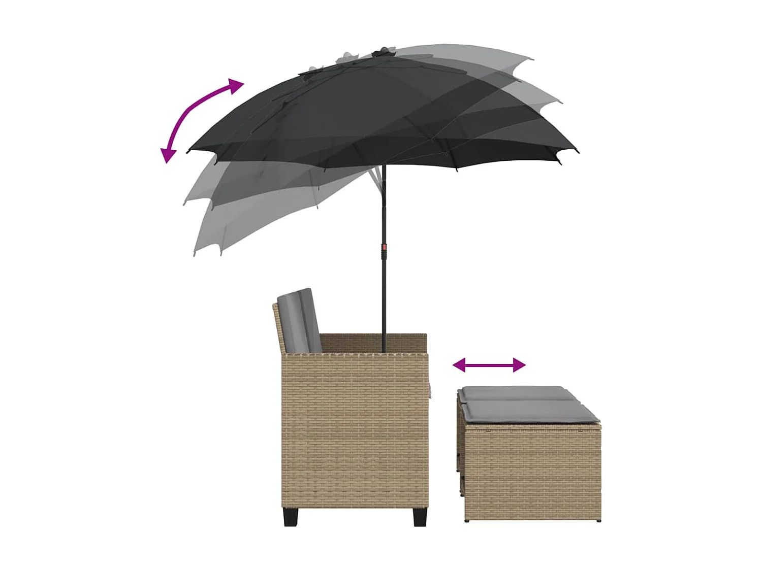 Gartensofa 2-Sitzer Sonnenschirm und Hocker Beige Poly-Rattan