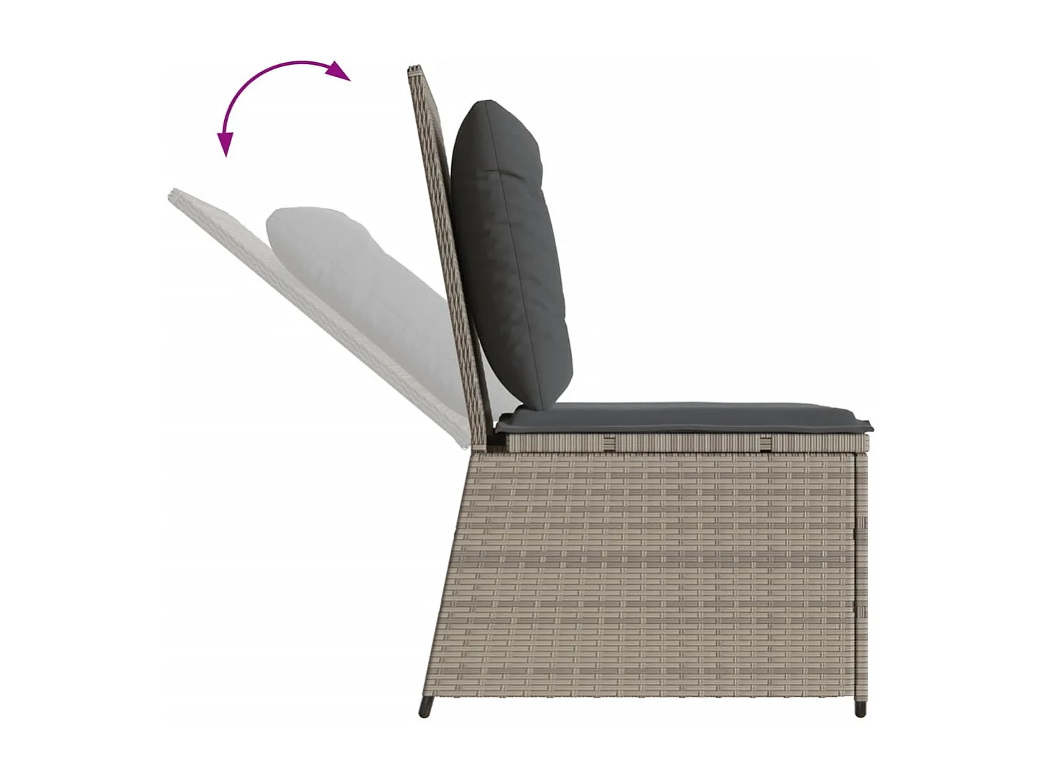 Divano Reclinabile Giardino Cuscini Grigio Chiaro in Polyrattan