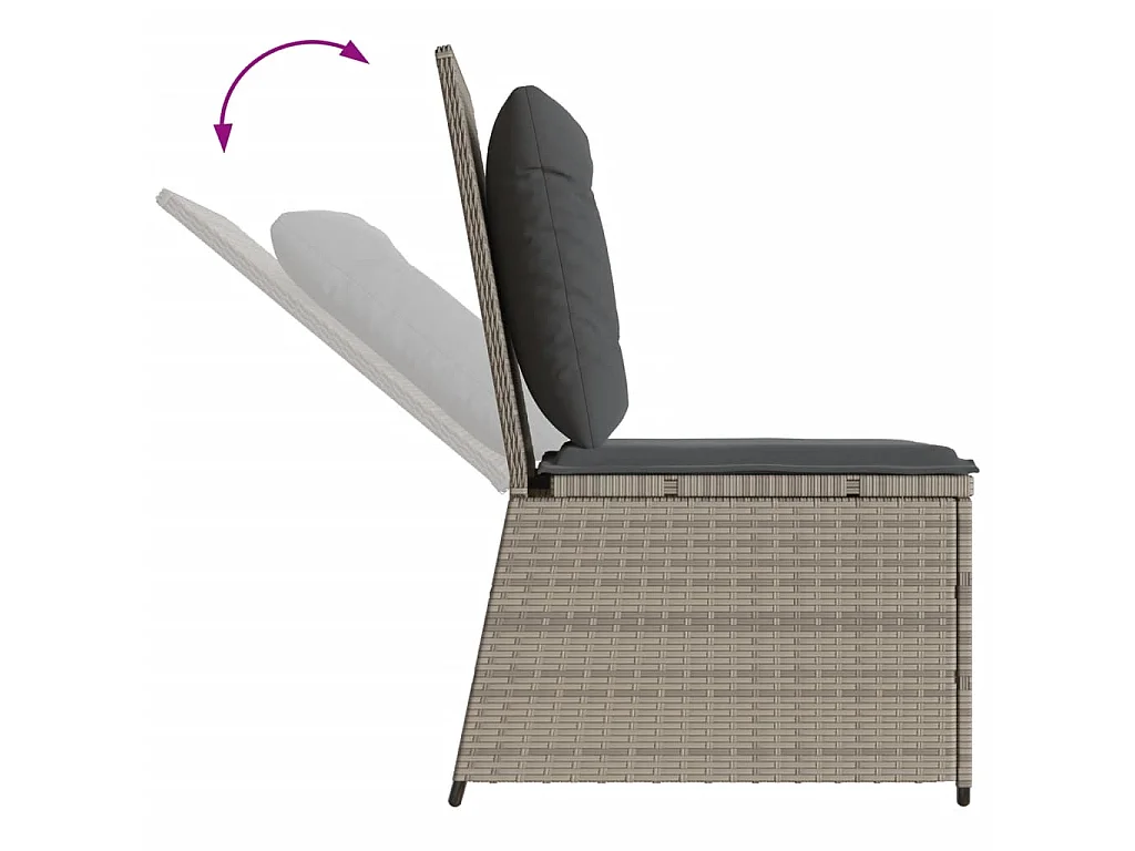 Canapé inclinable de jardin coussins gris clair résine tressée