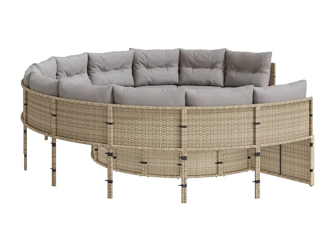 Gartensofa mit Tisch und Kissen Rund Beige Poly-Rattan