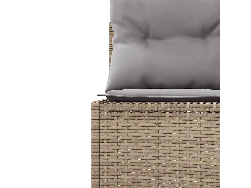 Gartensofa mit Tisch und Kissen Rund Beige Poly-Rattan