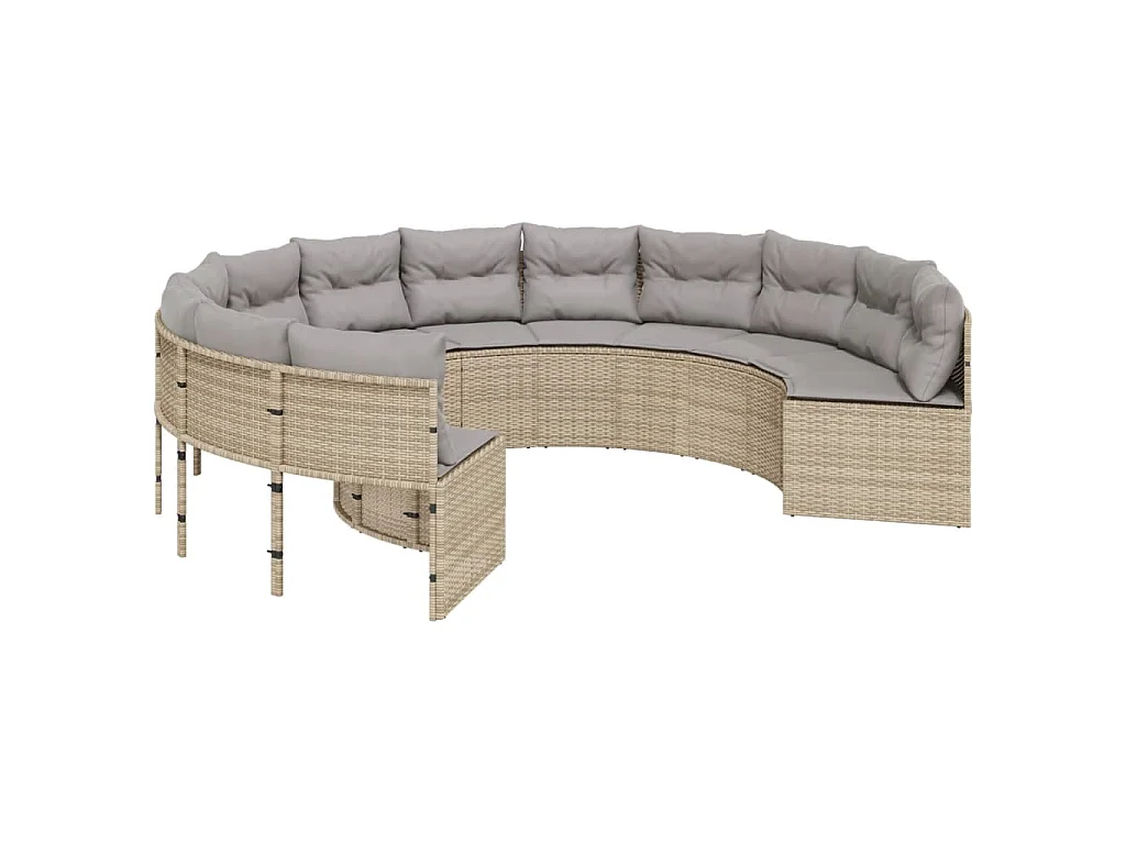 Divano Giardino con Tavolo e Cuscini Circolare Beige Polyrattan